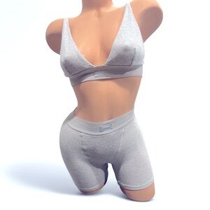 SKIMS Gray Ribbed Bra and Shorts Set 3 piece